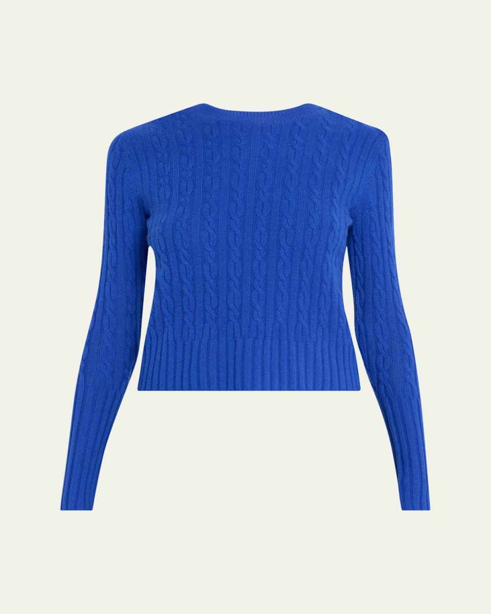 Cable-Knit Shrunken Cashmere Crewneck Pullover